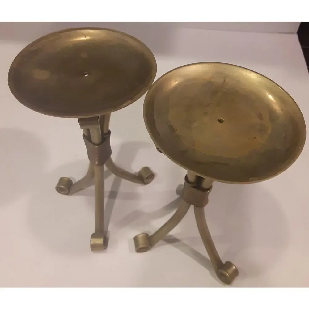 Vintage Scroll Feet Brass Candle Holders X2 Versatile decor